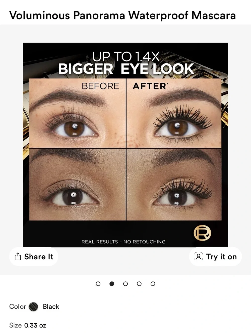 L'Oreal Voluminous Panorama Mascara 703 Black in Gold Tube (Set of 2)